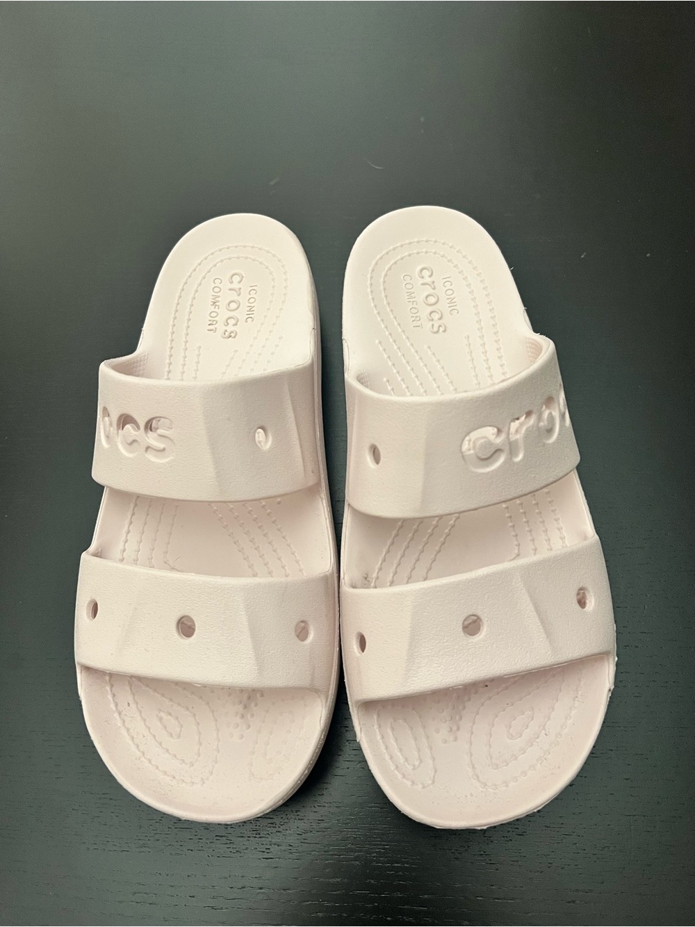 CROCS Ladies Double-Strap Slide Sandals in Pale Pink. Size W9